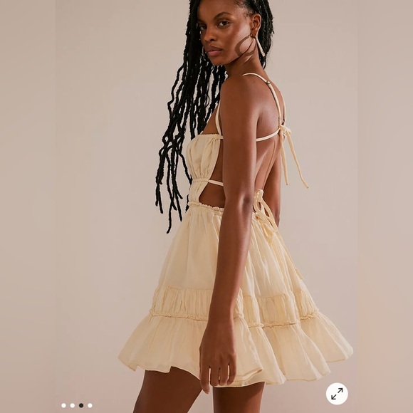 SOLD — Free People NWT | Taking Sides Shirred Tiered Cotton Mini Dress Ivory - Picture 9 of 12